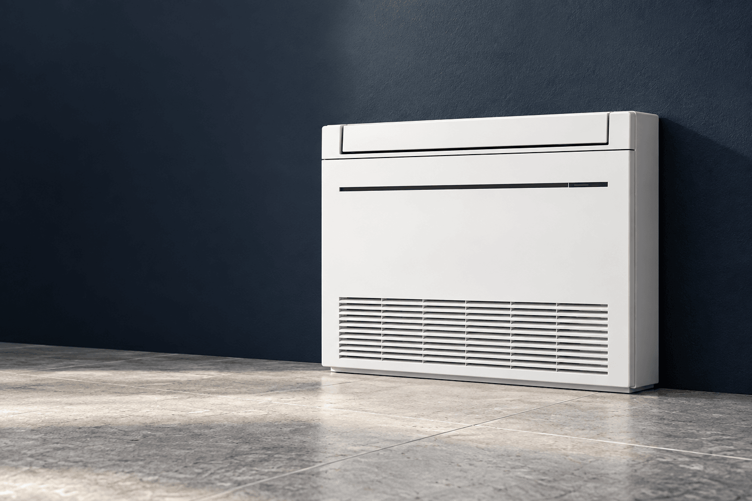 Consola de aire acondicionado a ras de suelo, ilustración para el mantenimiento Mitsubishi Electric en Alcalá de Henares