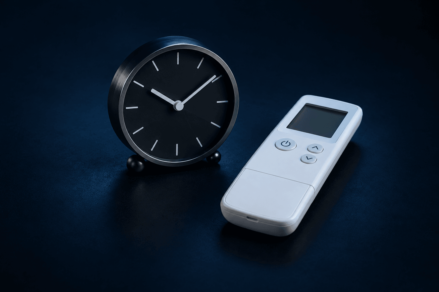Reloj analógico junto a un mando de climatización, para la consulta de encendidos y paradas inesperados en Hortaleza