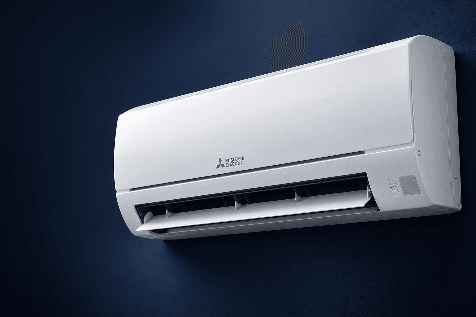Detalle de la salida de aire de un split Mitsubishi Electric, ilustración sobre caudal y reparación en Las Tablas